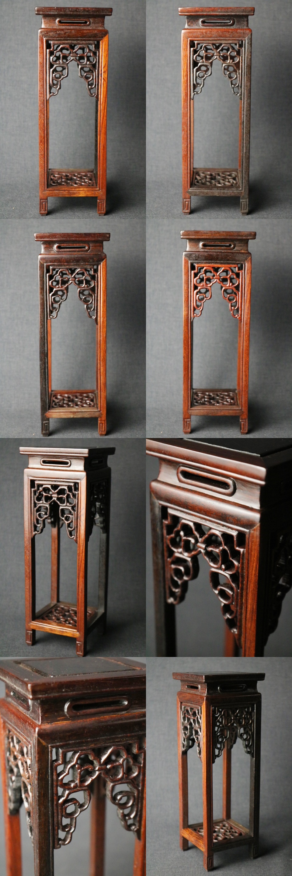 中国古玩 唐物 古唐木造 透彫刻 長方卓 四足花台 飾台 香炉台 唐木台 盆栽台 煎茶道具 細密細工 古美術品 横46cm 中国古玩 唐物 古唐木造 竹節透彫刻 長方卓 四足花台